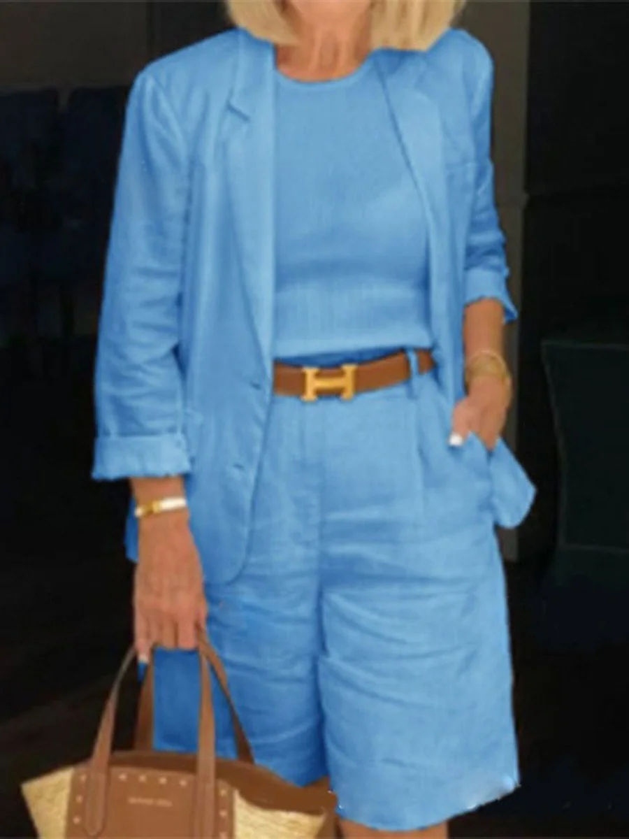 Athvotar Athvotar Spring And Autumn Cotton Mah-Size Casual Long-Sleeved Five-Sleeve Shorts Suit Two Sets