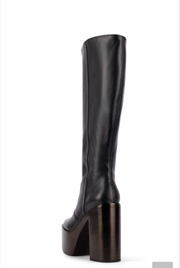Calf Length Black Square Toe Block Heel Boots Custom Made Vdcoo