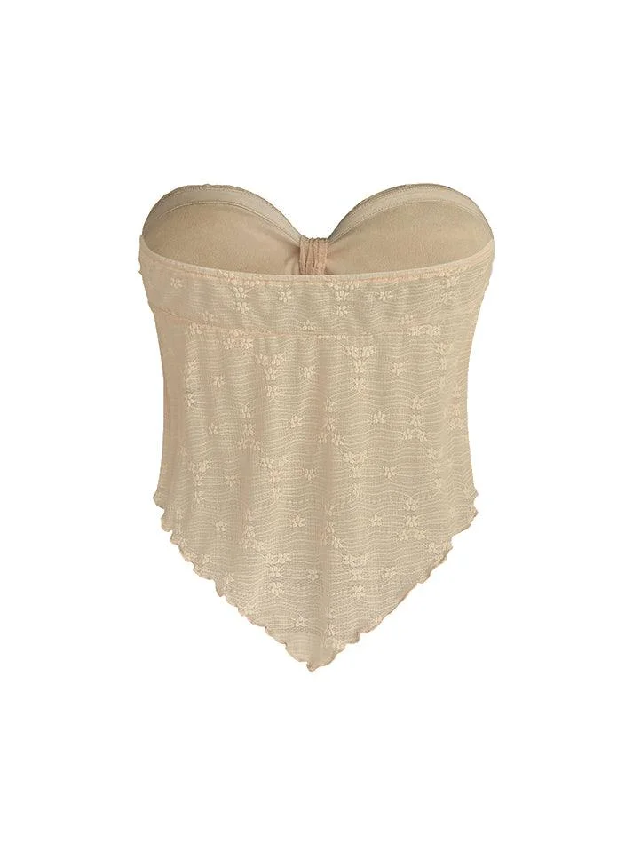 Brownm Vintage Front Knot Floral Tube Top