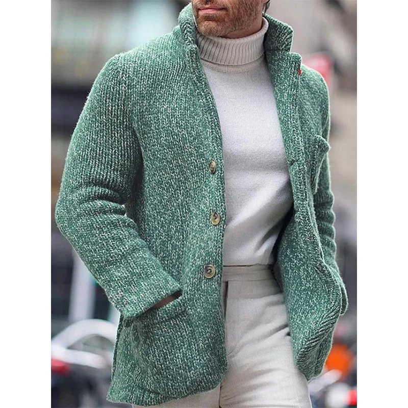 Wongn Wongn And Winter New Men's Knit Cardigan Stand Collar Long Sleeve Single Breasted Pocket Cardigan Casual Men's Jacket