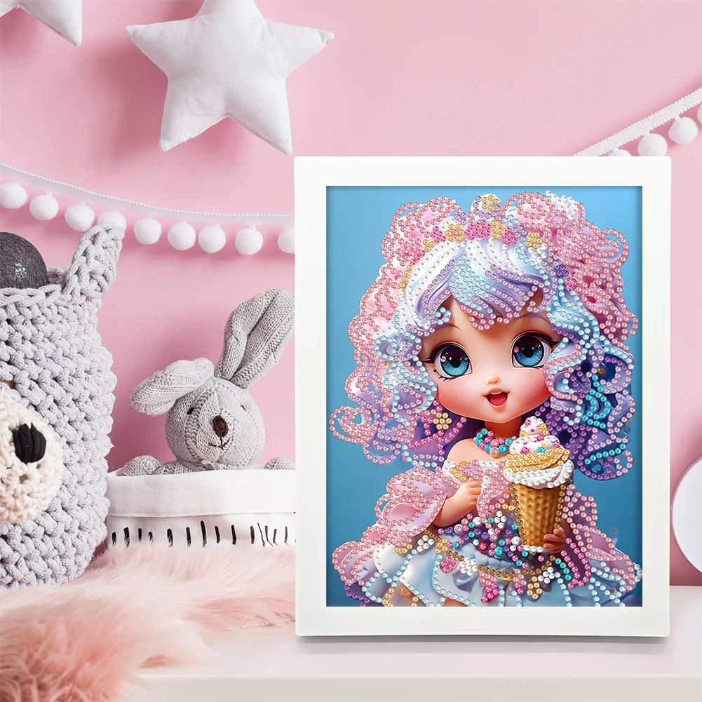 Diamond Painting - Partial Crystal Rhinestone Drill - Cartoon Girl(Canvas|15*20cm)【with Plastic Frame】