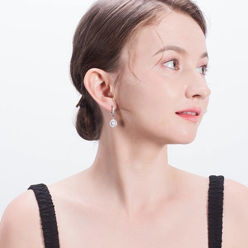 1 Pair 925 Sterling Silver Zircon Round Drop Earrings