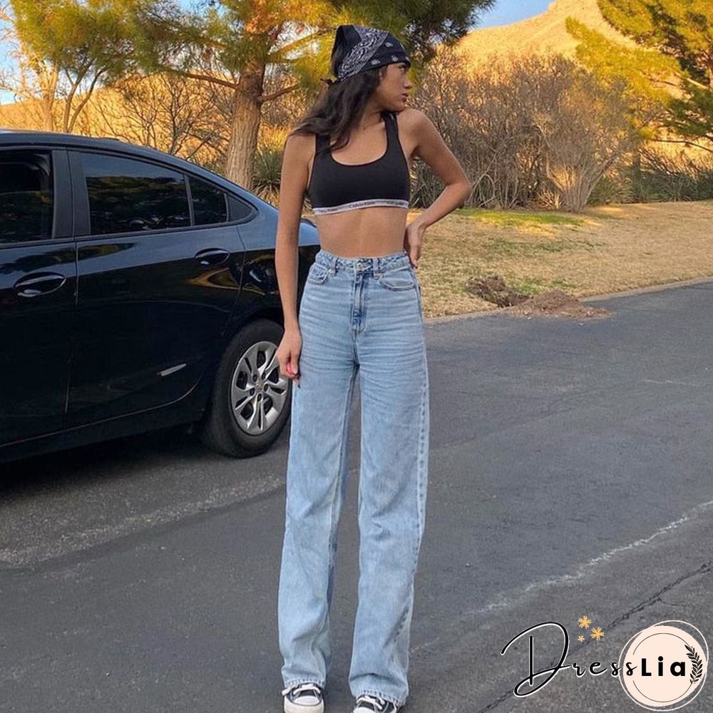 Weekeep Butterfly Print Streetwear Jeans High Waist Women Jeans Korean Fashion Straight Trouser Denim Pants Harajuku