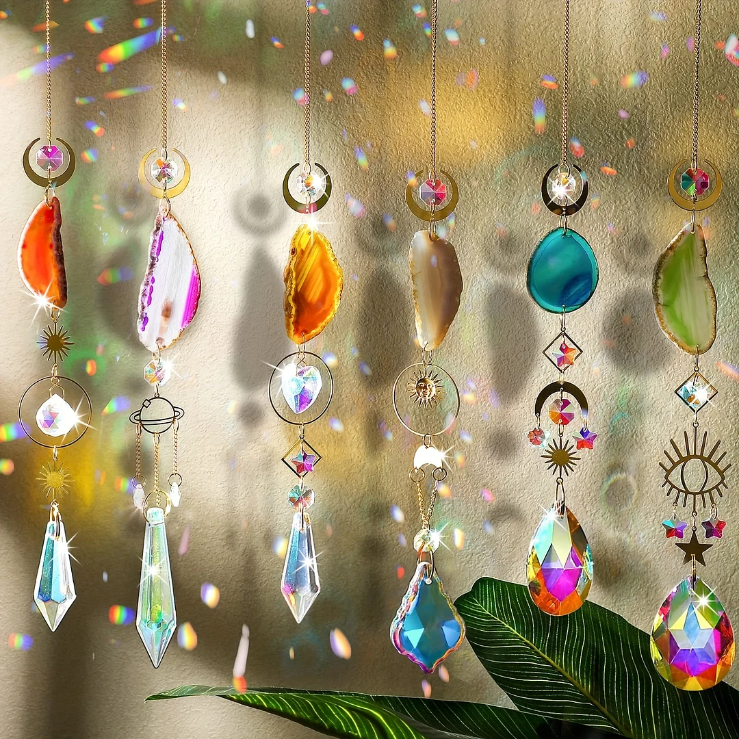 Crystal Sun Catcher Sun Catcher Indoor Window Hanging Sun Catcher, Crystal Sun Catcher with Prism and Agate Slices for Indoor Outdoor Home Garden Wedding Decoration