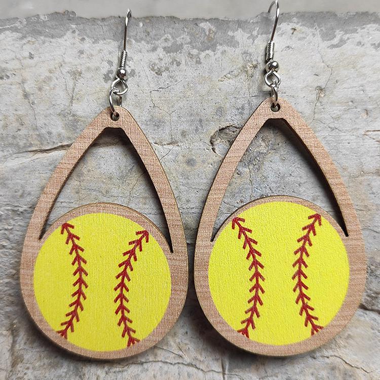 Baseball earrings water drop hollow wooden best-selling sports accessories-Annaletters