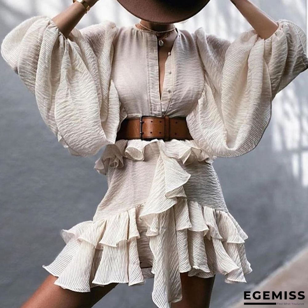 Lantern Ruffled Waist Slim Dress | EGEMISS