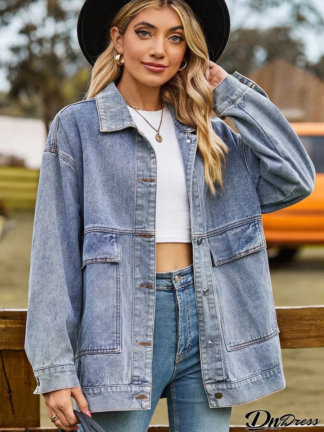 Dropped Shoulder Denim Jacket with Pockets