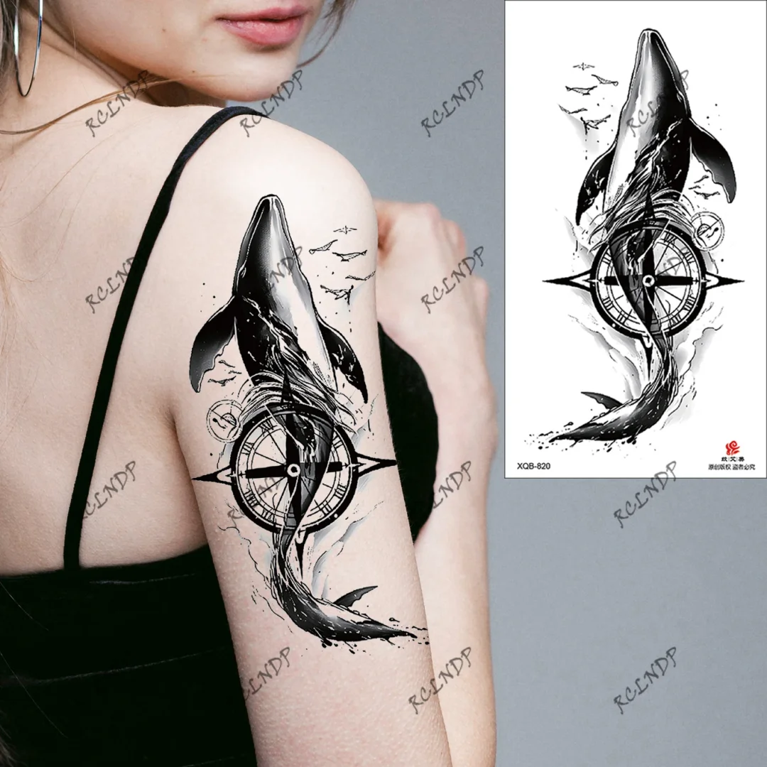 Sdrawing Temporary Tattoo Sticker Rose Flower Butterfly Dragon Whale Wolf Bird Fake Tatto Flash Tatoo Tato for Women