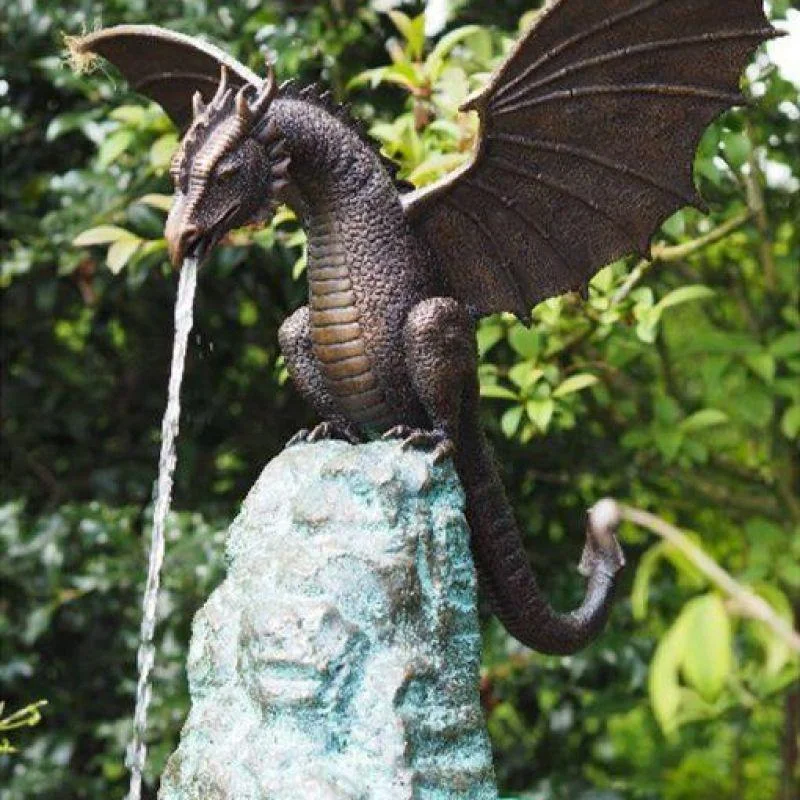 Hugoiio™ Creative Garden Water Fountain Fire-breathing Dragon Sculpture Waterscape Garden Statue Resin Decoration