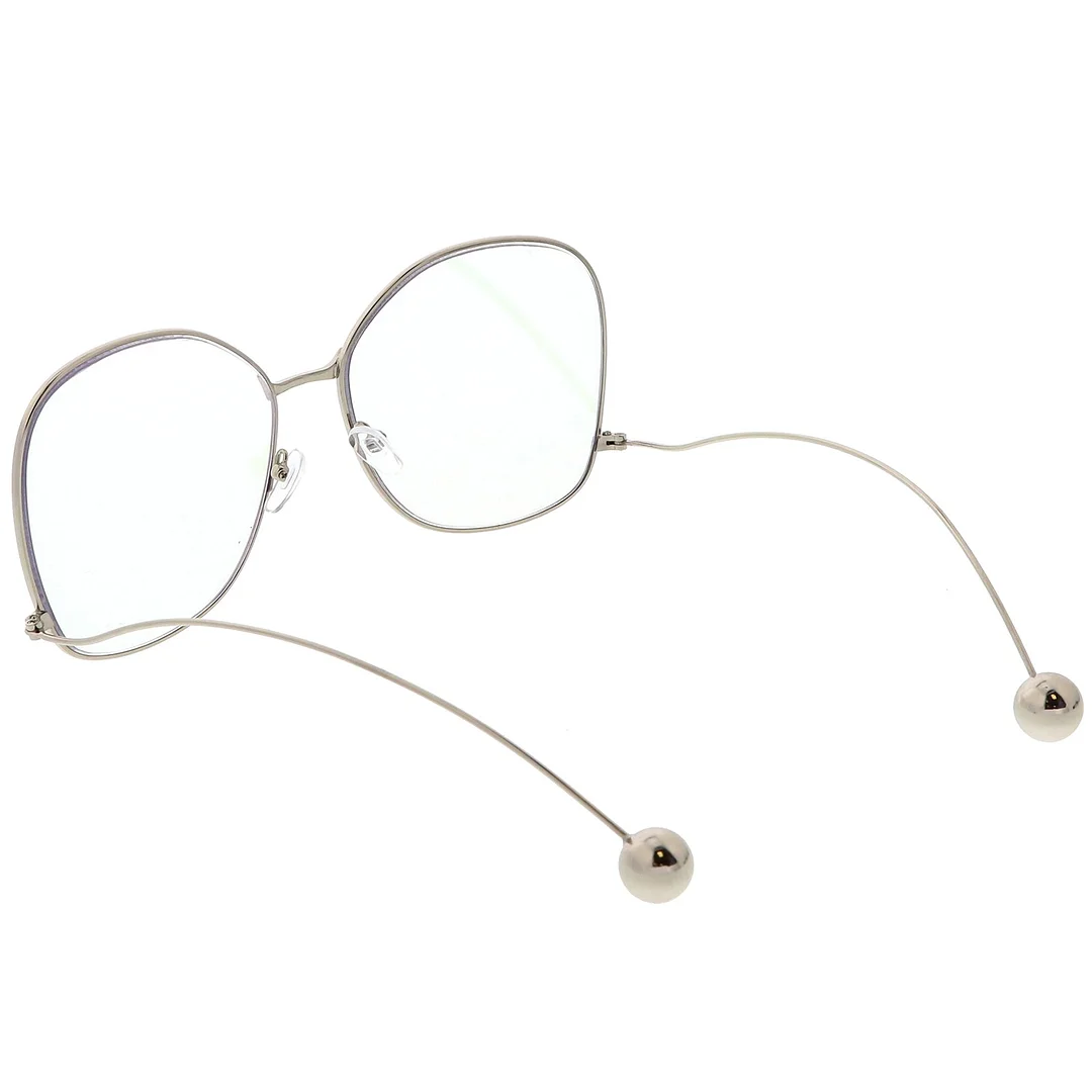 Oversize Butterfly Thin Curved Metal Arms Ball Accents Clear Flat Lens Glasses 63mm