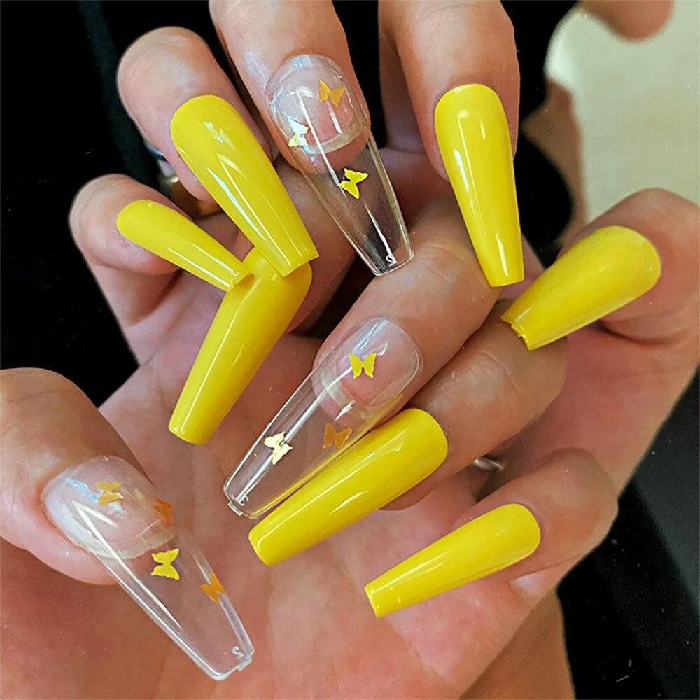 24Pcs Detachable Long Coffin False Nails Press on Nails Blue Sky Ballerina Wearable Fake Nail Full Cover Nail Tips Manicure Tool-Nail Inspo