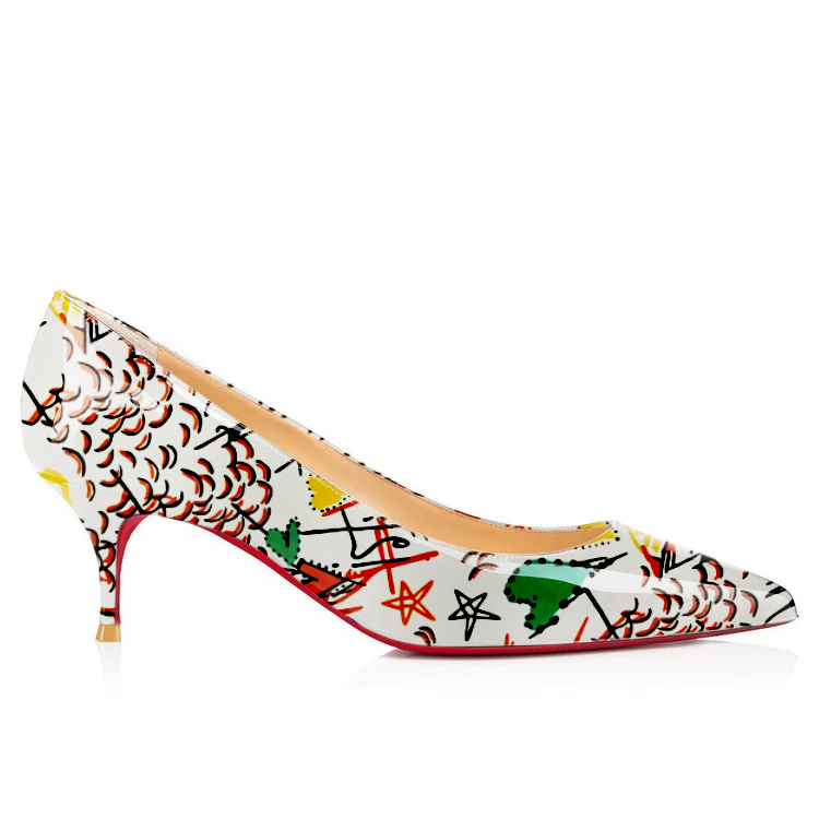Women's Pointed Toe Fashion Graffiti Print Design Red Bottom Pump Heels-vocosishoes
