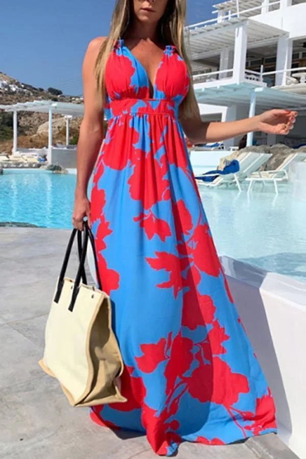 Womens Glamorous Stylish Bohemia Big Geometric Print Long Dress-Allyzone-Allyzone