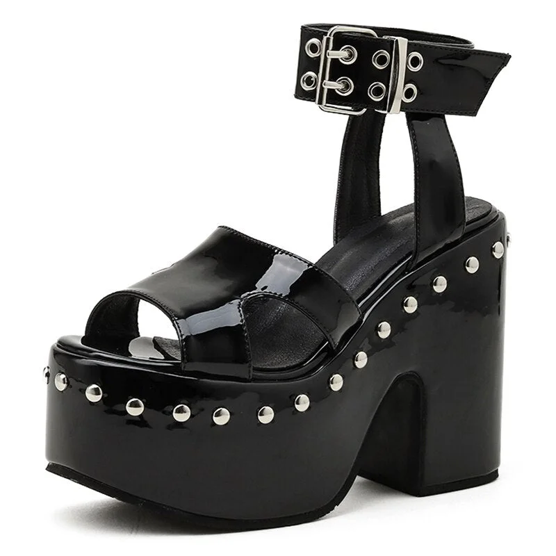 Gdgydh Great Quality Plus Size 43 Chunky High Heel Shoes Black Gothic Cool Summer Platform Sandals Women Ankle Buckle Bright