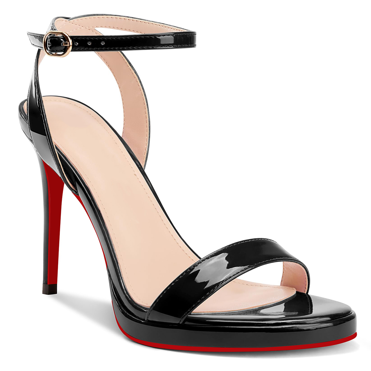 100mm/120mm Round Open Toe Ankle Strap High Heel Sandals Red Bottom Pumps-vocosishoes