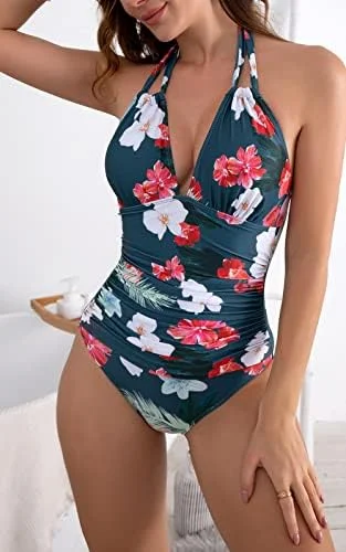 V Neck One Piece Tummy Control Swimsuits