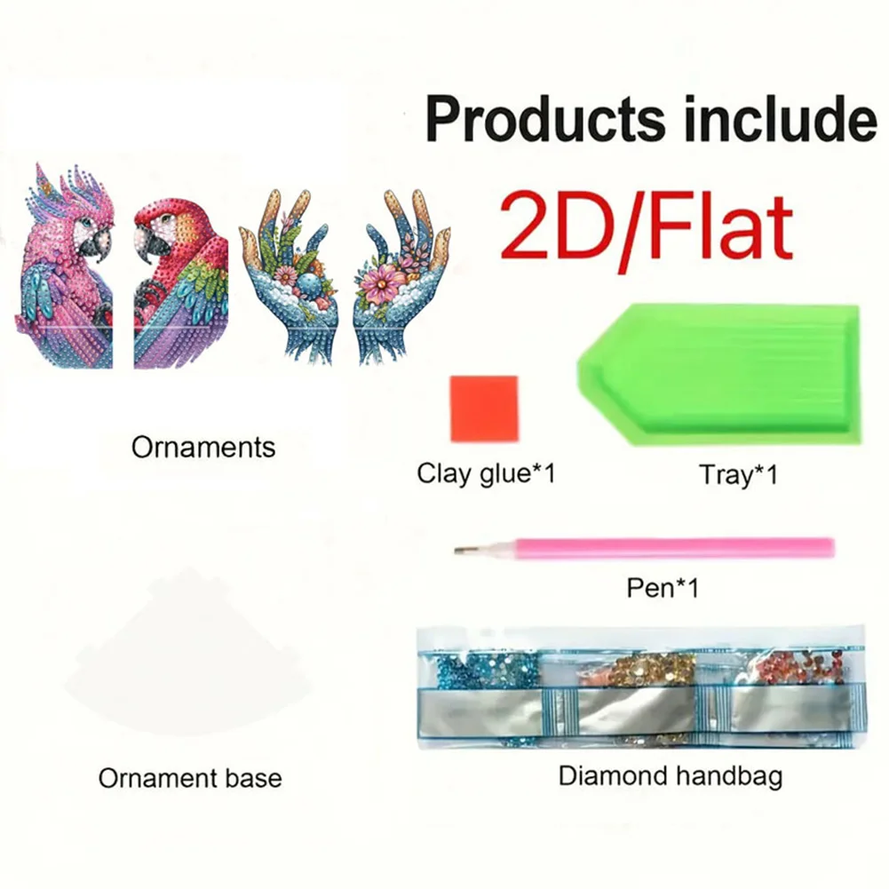 2pcs 2D Flat DIY Diamond Art Pendant DIY Home Decor Hanging Charm Decor (Parrot)