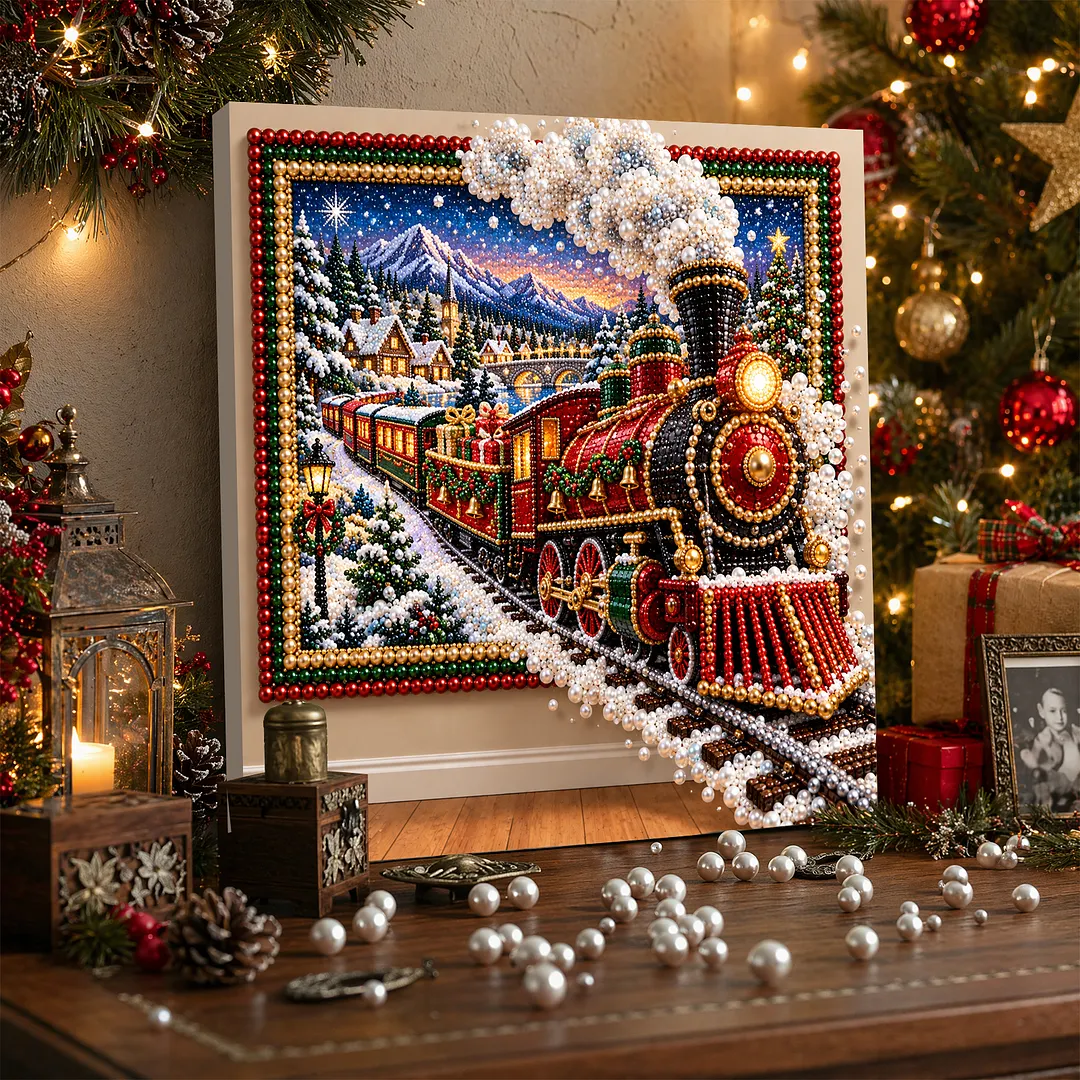 Framed Pearl Painting Kit Steam Train Christmas 11.81x11.81in