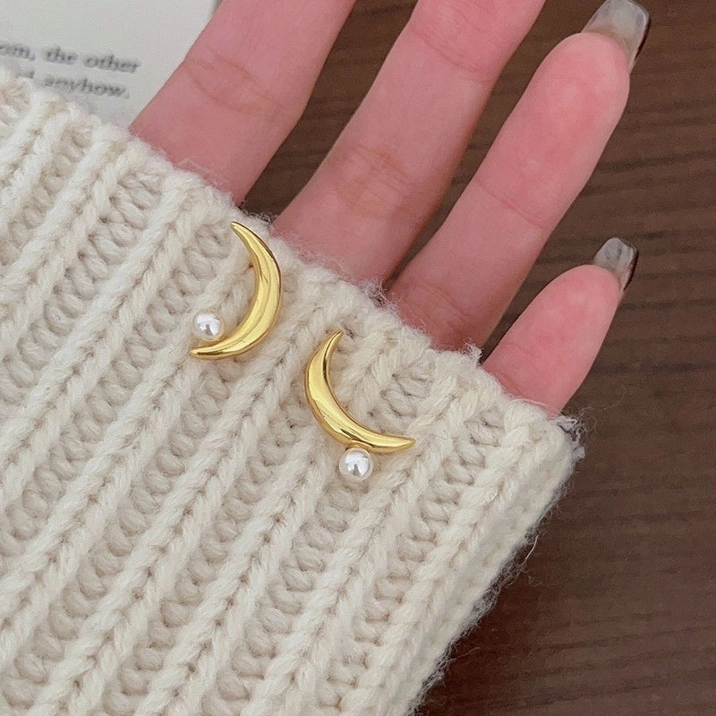 1 Pair 925 Sterling Silver Moon Ear Studs
