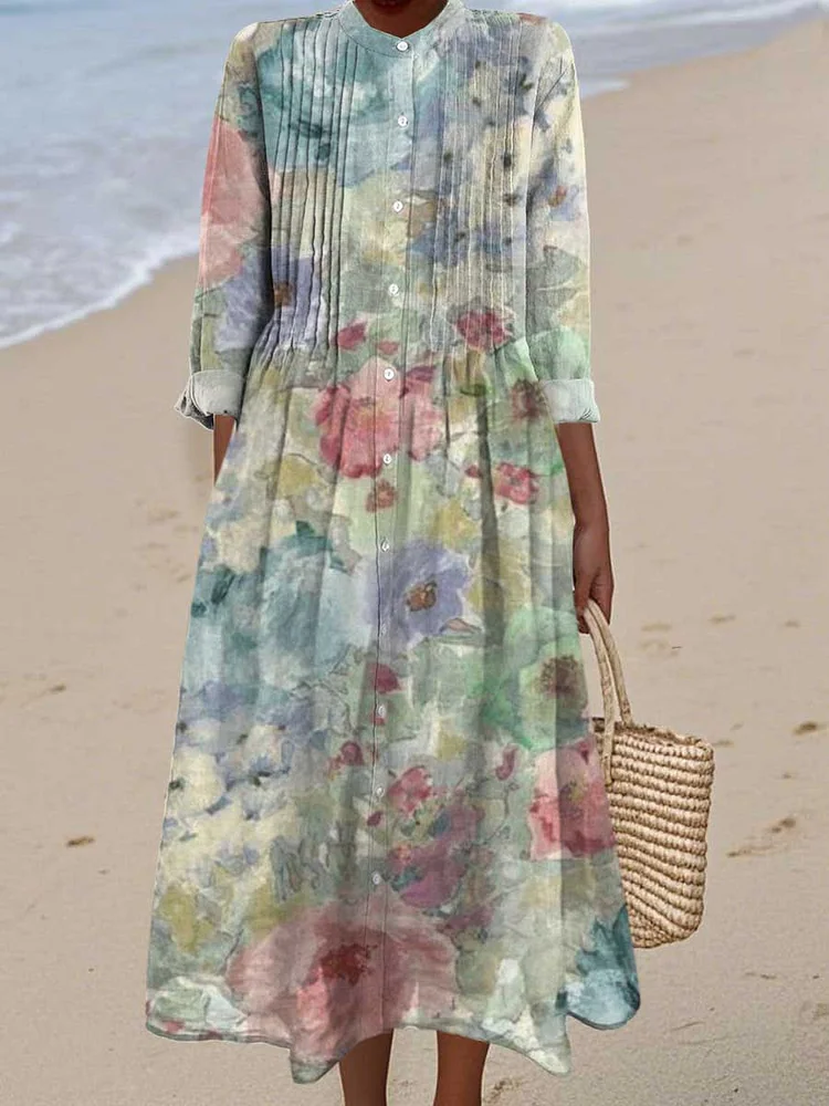 Women's Vintage Watercolour Art Flower Art Print Dress