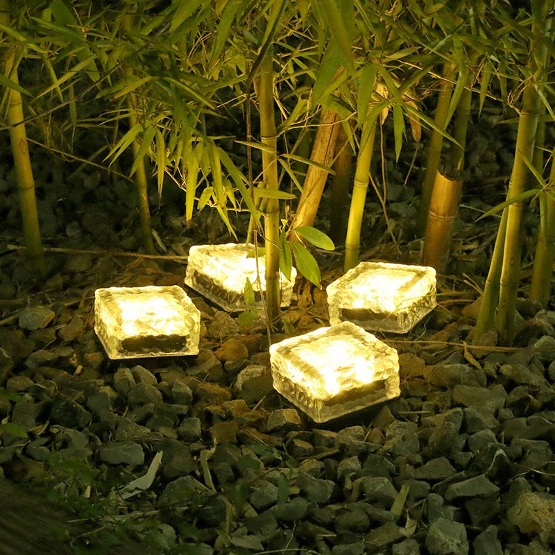 Outdoor Decorations Solar Lawn Garden Lights Decorative Brick Ice Cube LED Light for Pathway Driveway Lanscape Backyard Patio
