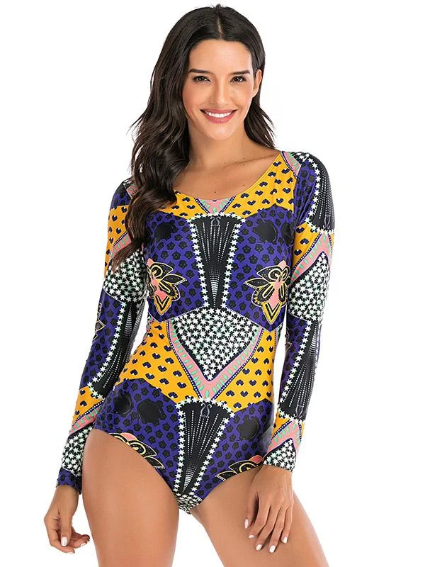 Ethnic Print Long Sleeves Split Wetsuit