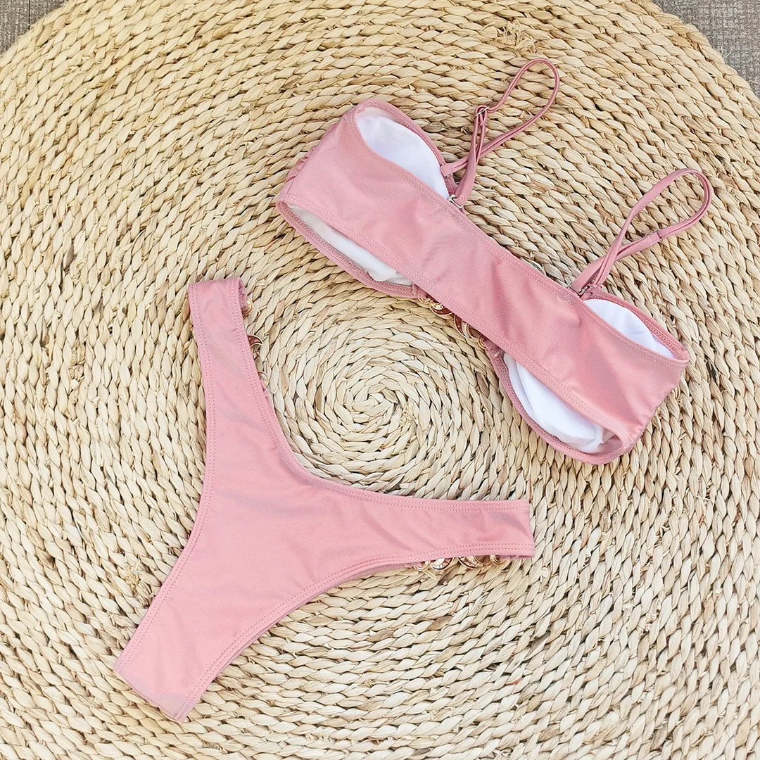 Uveng Bram-Smeared Swimsuit Women's 2025 New High-Fork Bikini Sexy Solid Color Bikini