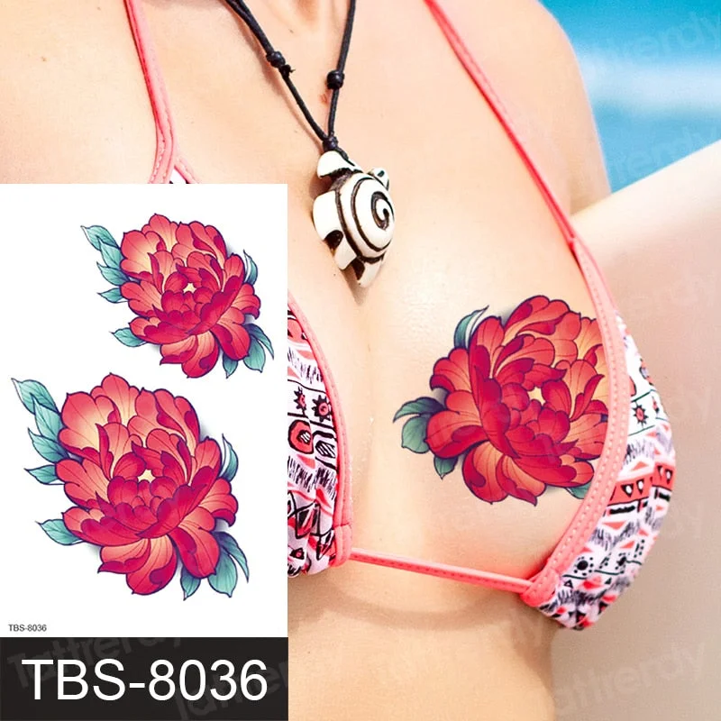 rose lotus flower temporary tattoo for women girls sexy body tattoo sticker girl tatouage temporaire femme back tatoo fake