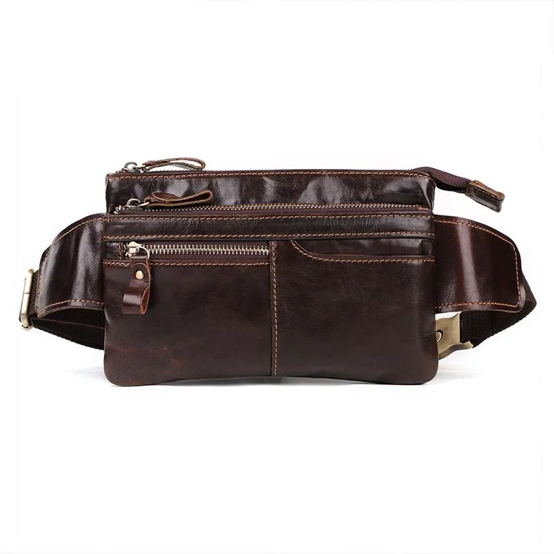 6527 Men Multifunctional Outdoor Cycling Waist Bag Frosted Cowhide Crossbody Chest Bag