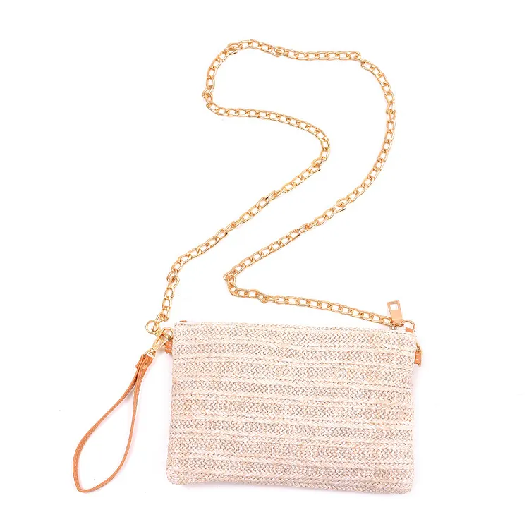 Womens Straw Clutch Bag Bohemian Summer Beach Straw Purse Zipper Wristlet Wallets for Women