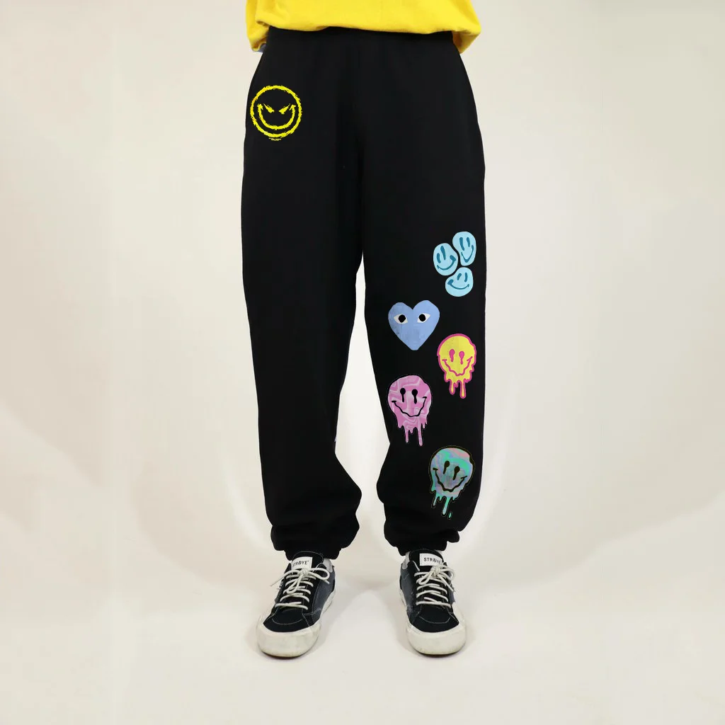 Street style love smiley print casual trousers