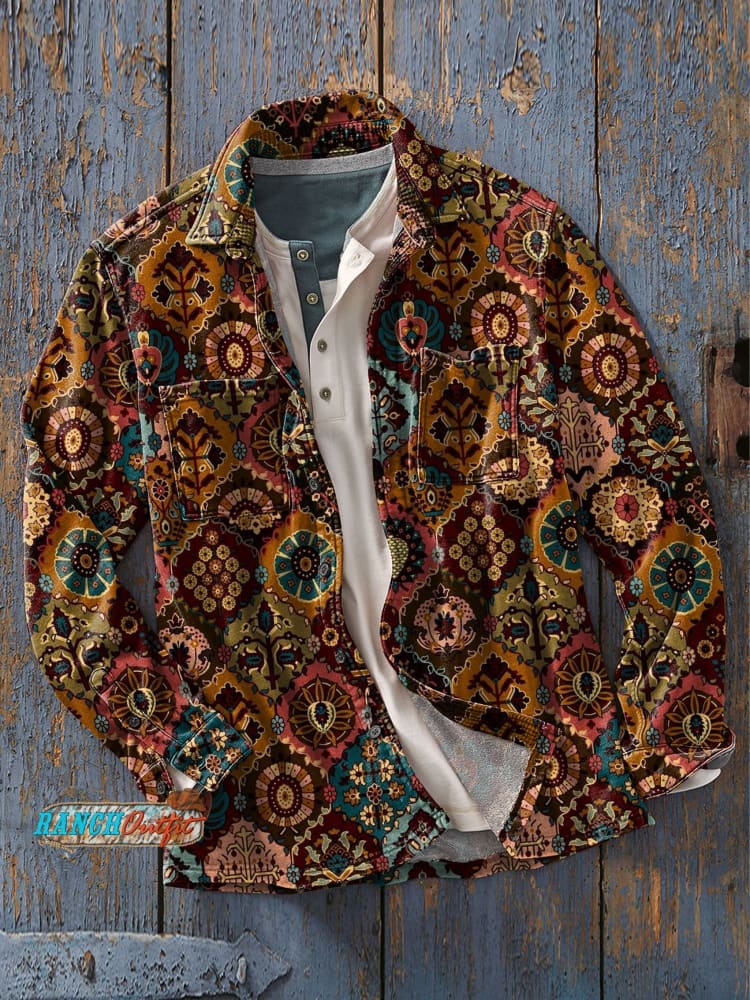 Men’s Vintage Retro Print Casual Shirt As Picture / S