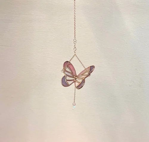 Heaven Pastal Glass Butterfly Ornament - Moon