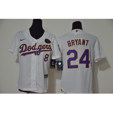Youth Los Angeles Dodgers Front #8 Back #24 Kobe Bryant White With KB Patch Cool Base Stitched MLB Jersey D907
