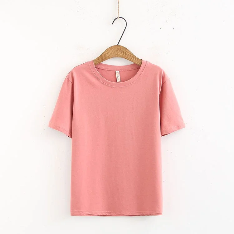 High Quality 100% Cotton T Shirt Women Short Sleeve Solid Summer Tops Tee Shirt Basic Tshirt Korean Style Casual #77