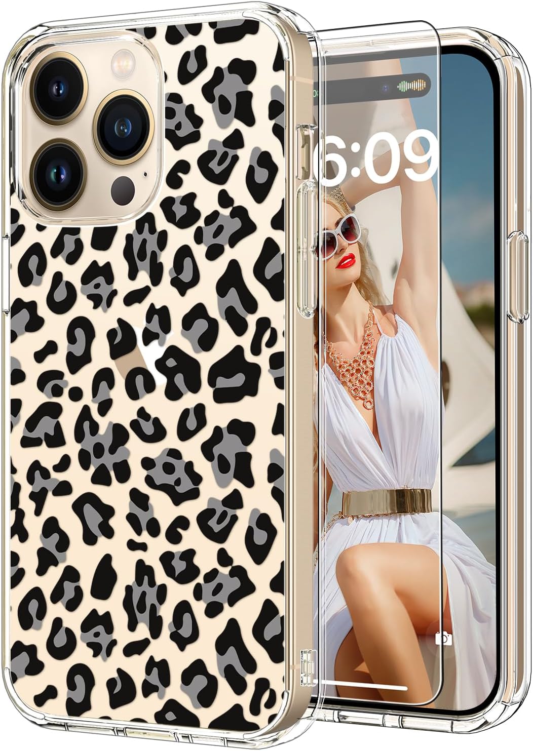 ProCaseMall iPhone 15 Pro Case with Screen Protector Leopard Patterns