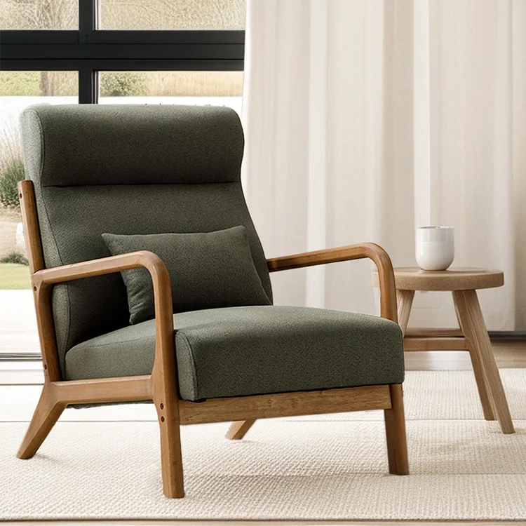 Bestier Modern Accent Chair with High Back, PU Leather Reading Armchair with Waist Cushion, Upholstered Wood Chair