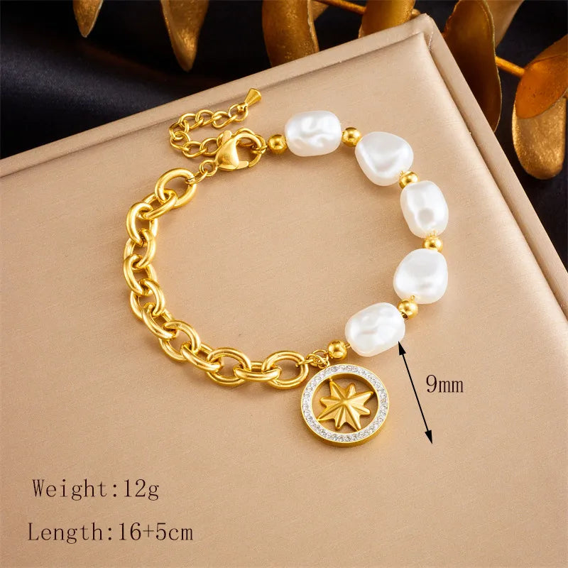Retro Classic Style Star Flower 304 Stainless Steel 18K Gold Plated Zircon . Bracelets In Bulk