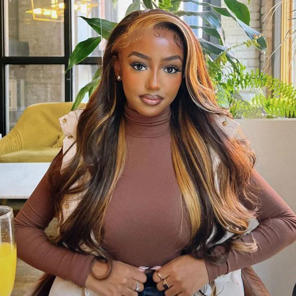 200% Density 13x4 Lace Front Wig Highlights Lace Frontal Wigs Body Wave 