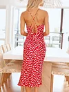 Polka Dot Split-Side Condole Belt Midi Dress