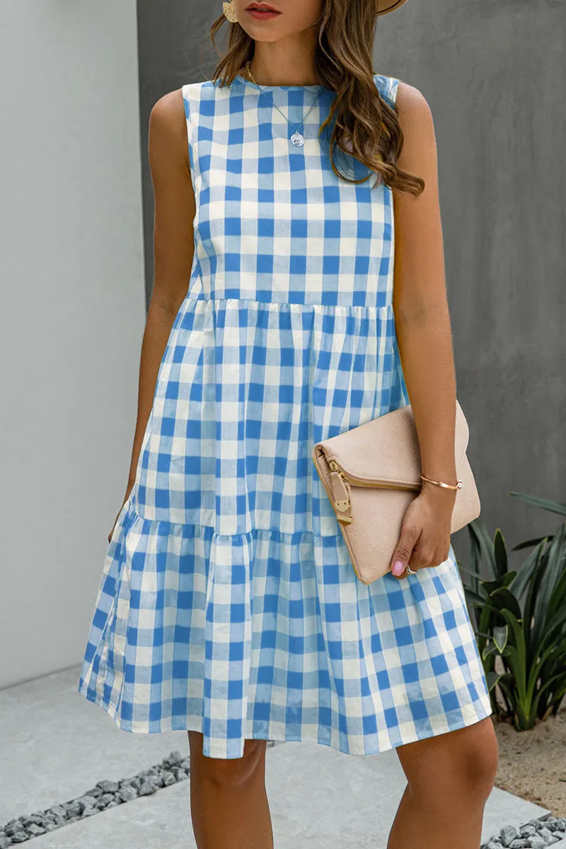 Fashion Street Plaid O Neck Princess Midi Dresses(3 Colors)