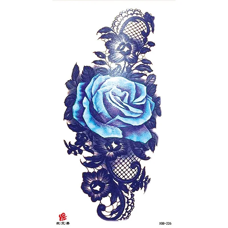 Sdrawing Temporary Tattoo Sticker Flash Tattoos Skull Snake Wolf Blue Pink Rose Flowers Body Art Arm Fake Sleeve Tatoo Women