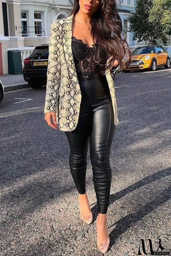 MidiSono - Charmer Snake Print Lapel Loose Blazer