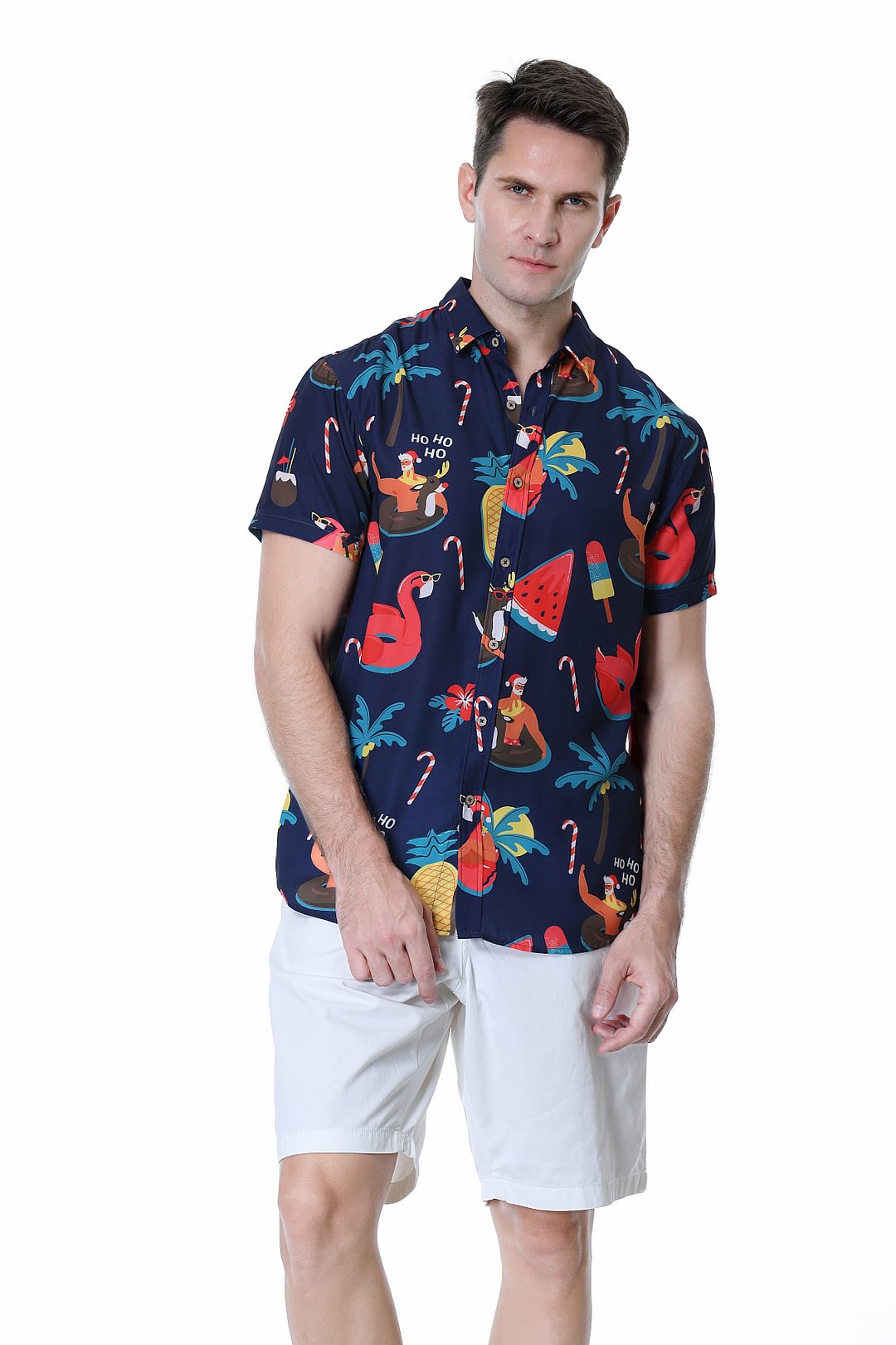 Men's Aloha Beach Shirt Navy Santa Alex Vando Fashion