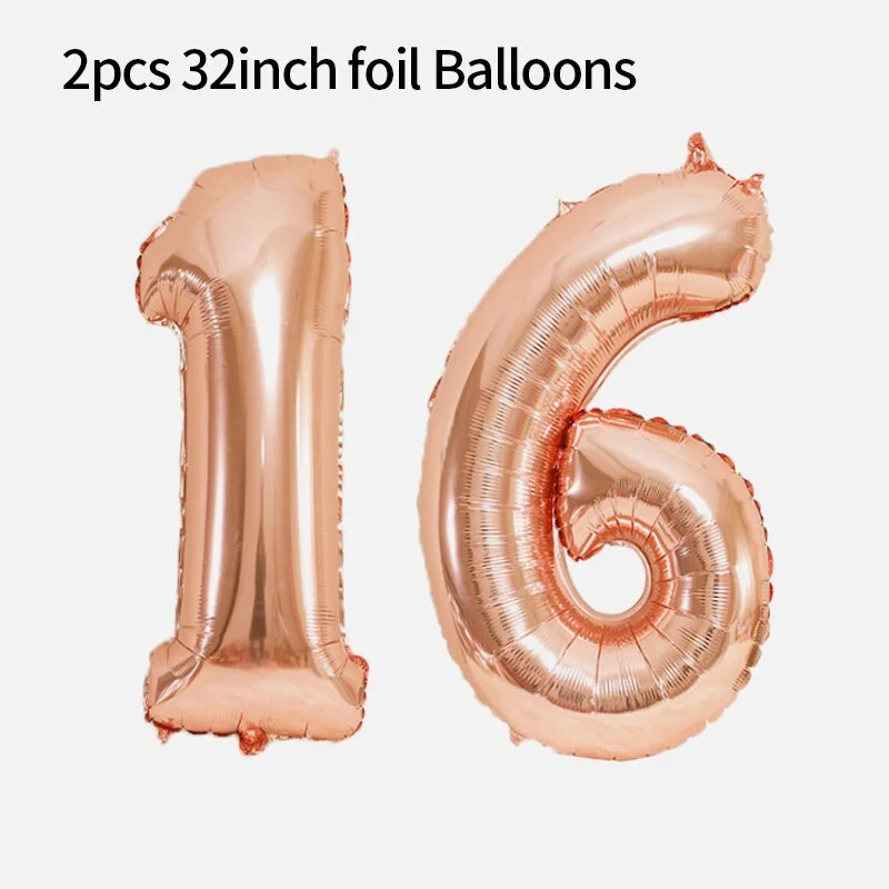 Sweet 16 Party Decorations Rose Gold Happy Birthday Party Decor Kids Adult 16th Birthday Balloons 16 Birthday Party Favors