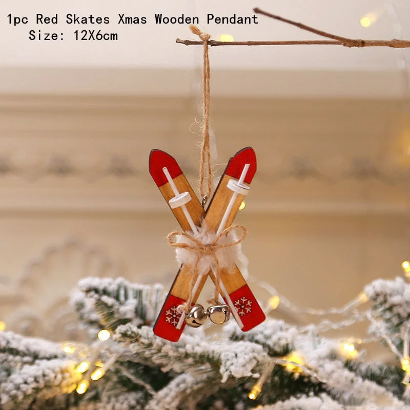 2022 New Year Xmas Elk Wood Craft Christmas Tree Ornament Noel Christmas Decoration for Home Wooden Pendant Navidad 2021 Gift