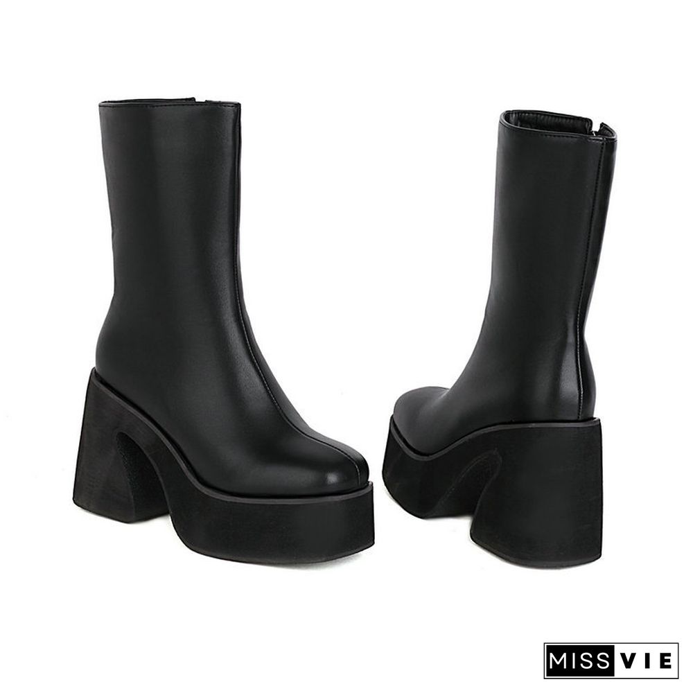 Zebra Cow Print Slip-On Platform Boots