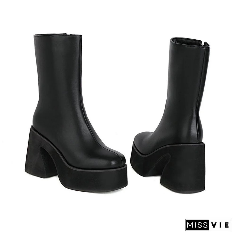 Zebra Cow Print Slip-On Platform Boots