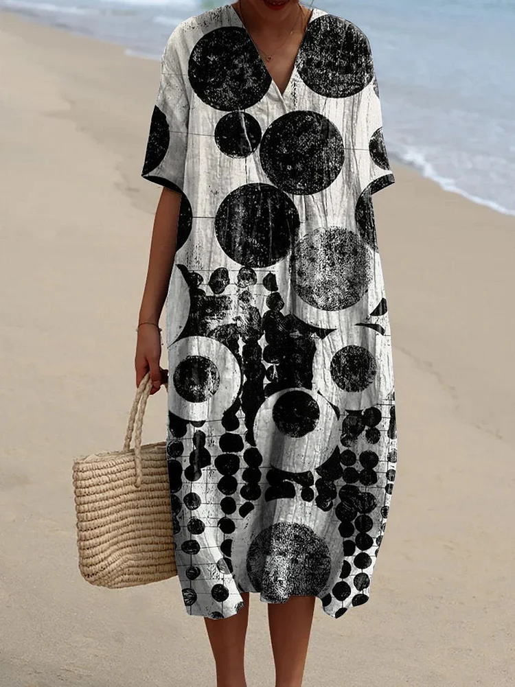 Women's Abstract Polka Dot Pattern Design Watercolor Splash Fluid Art Print Flowy Dress