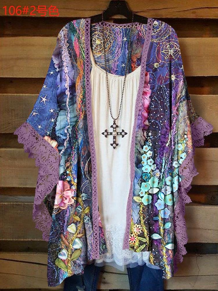 Oversized Casual Printed Kimono P178354191